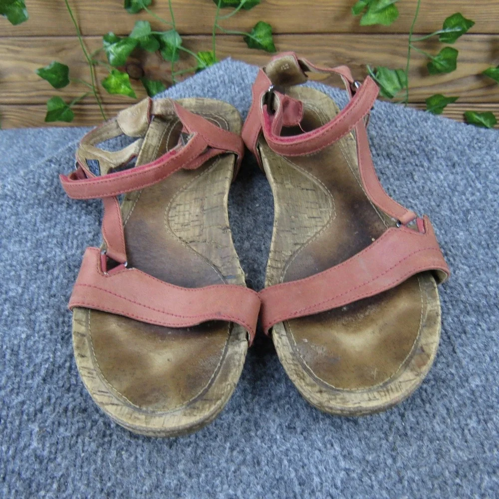 Teva Capri‎ Universal Women's 8 Red Leather Sandals Cork Wrap Casual